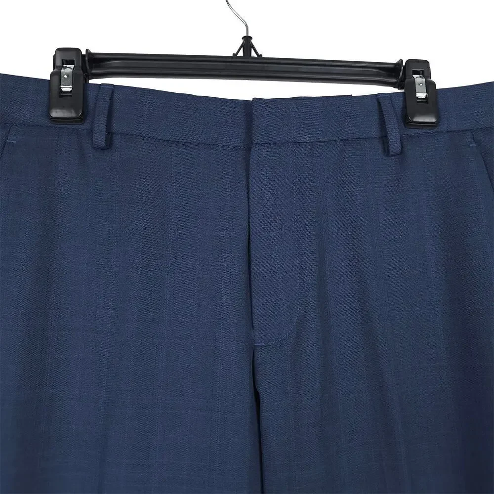 Perry Ellis Portfolio Mens Modern Fit Dress Pant 36x32 Indigo Blue Plaid Stretch